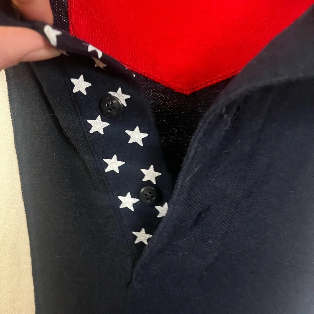 Vintage Men's Patriotic‎ USA Stars and Stripes Knit Polo Shirt- Size Large